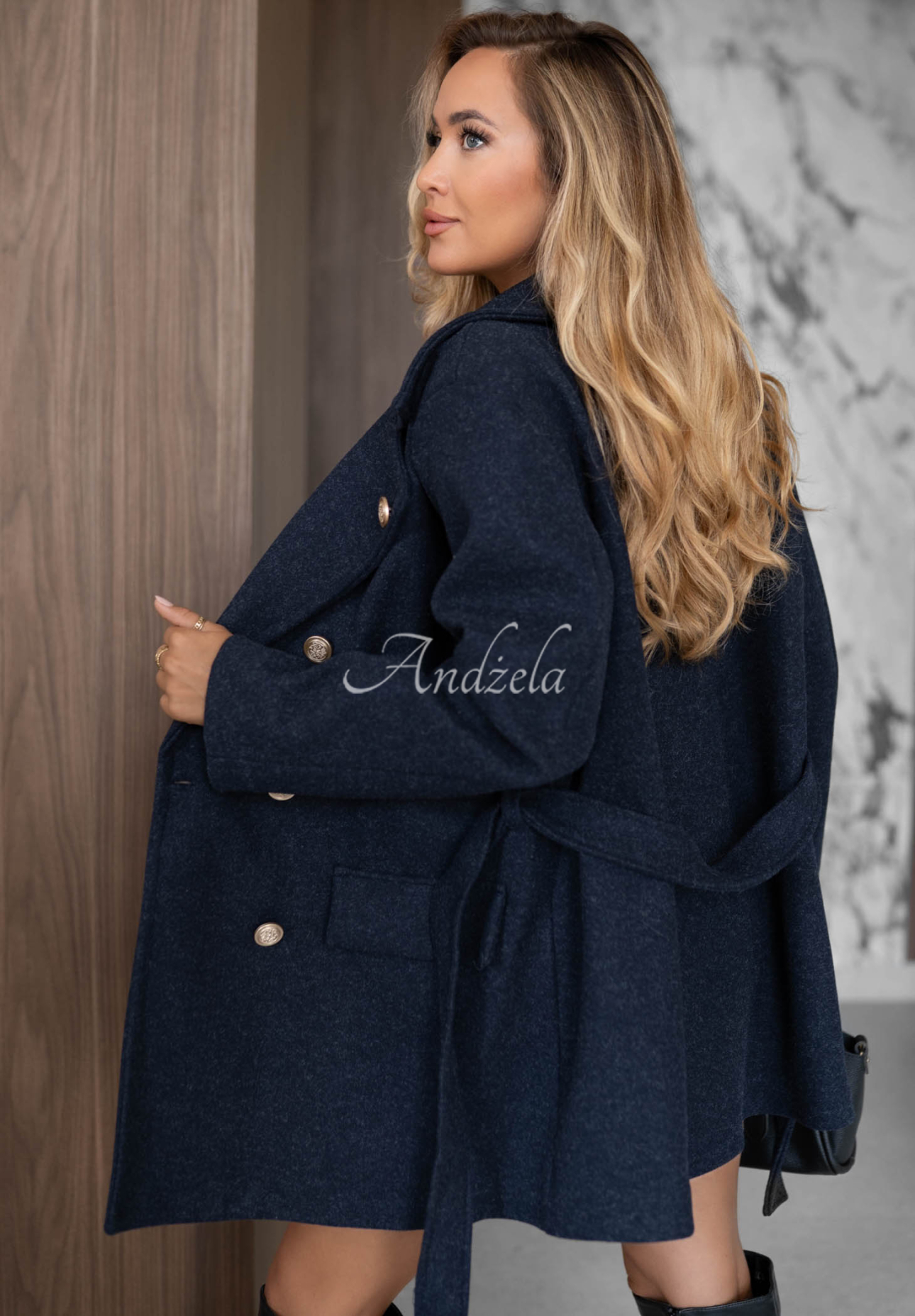 Zweireihiger Mantel mit Gürtel Autumn Secret Dunkelblau