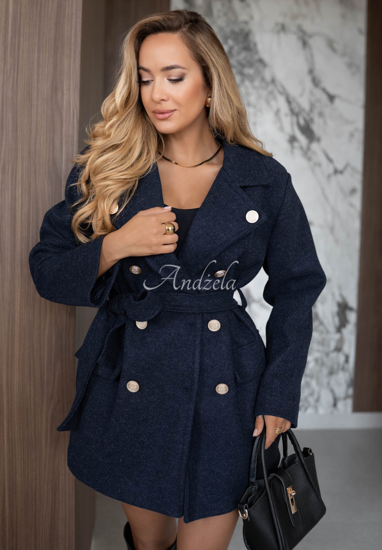 Zweireihiger Mantel mit Gürtel Autumn Secret Dunkelblau