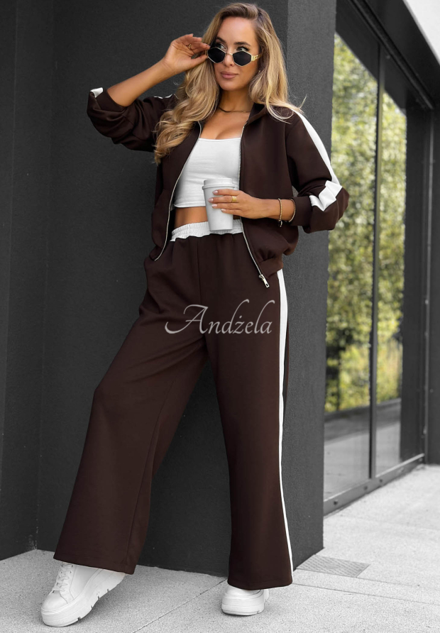 Trainingsanzug Sweatshirt und Hose mit Streifen Lazy Sunday Schokoladenbraun