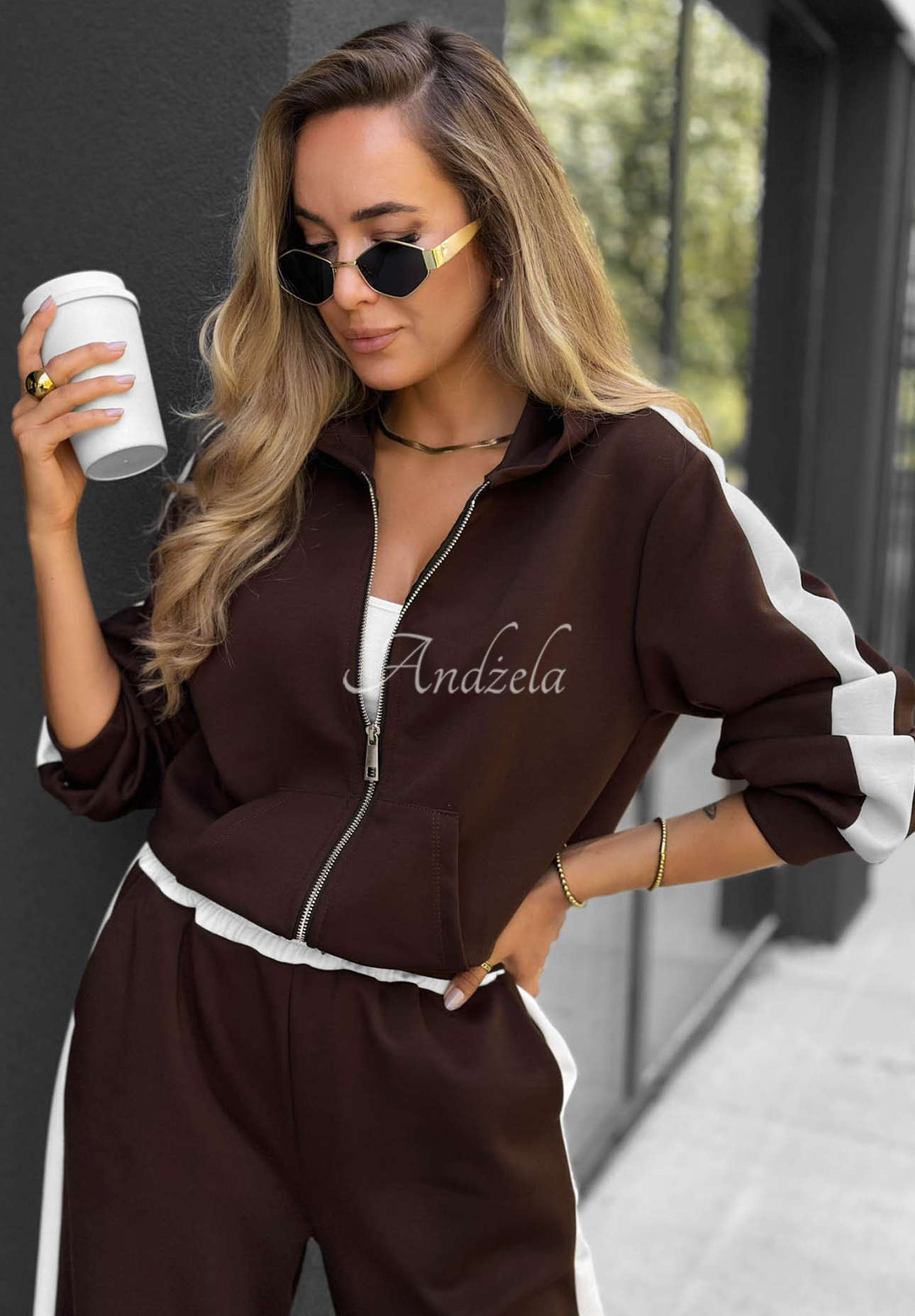 Trainingsanzug Sweatshirt und Hose mit Streifen Lazy Sunday Schokoladenbraun