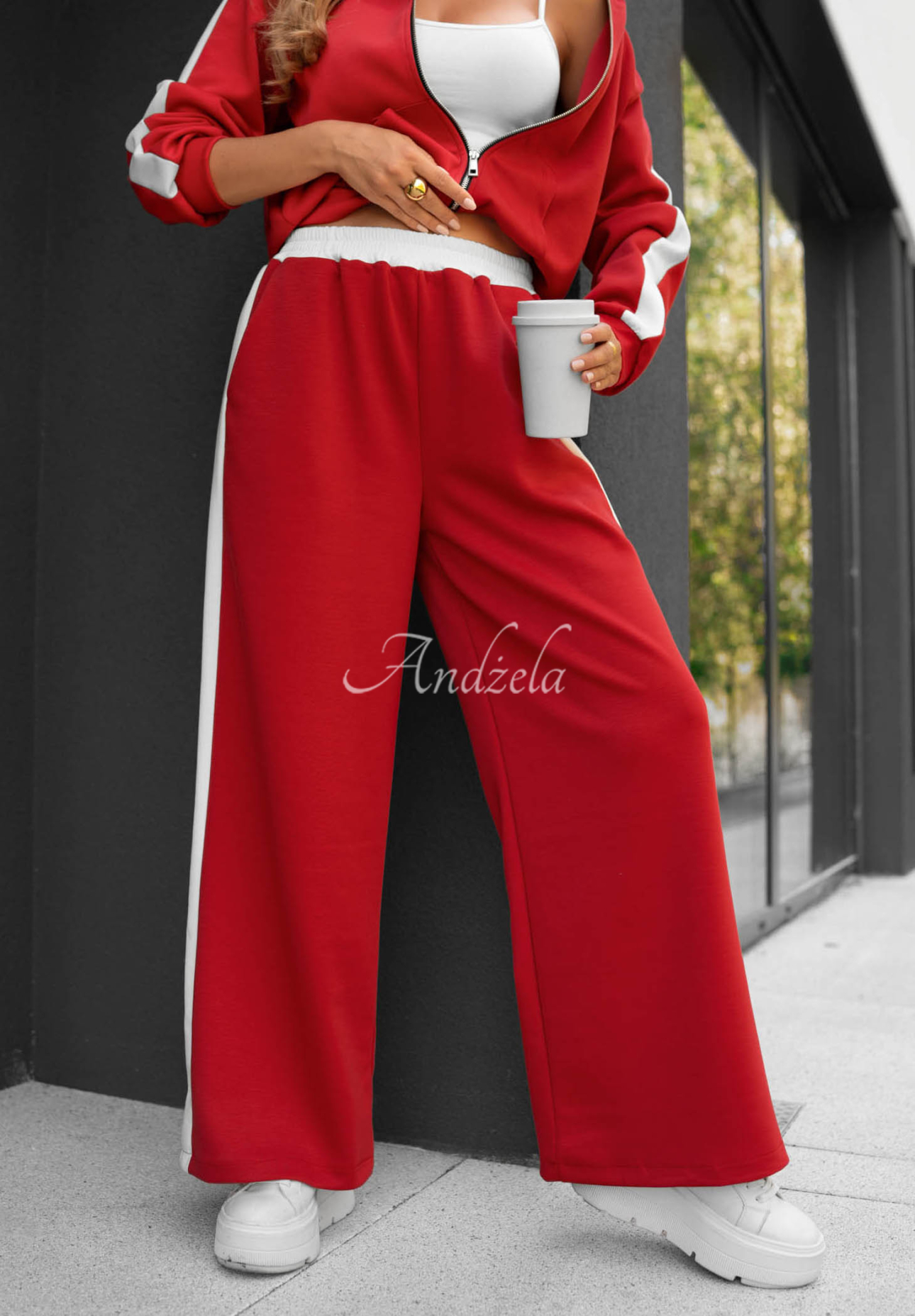 Trainingsanzug Sweatshirt und Hose mit Streifen Lazy Sunday Rot