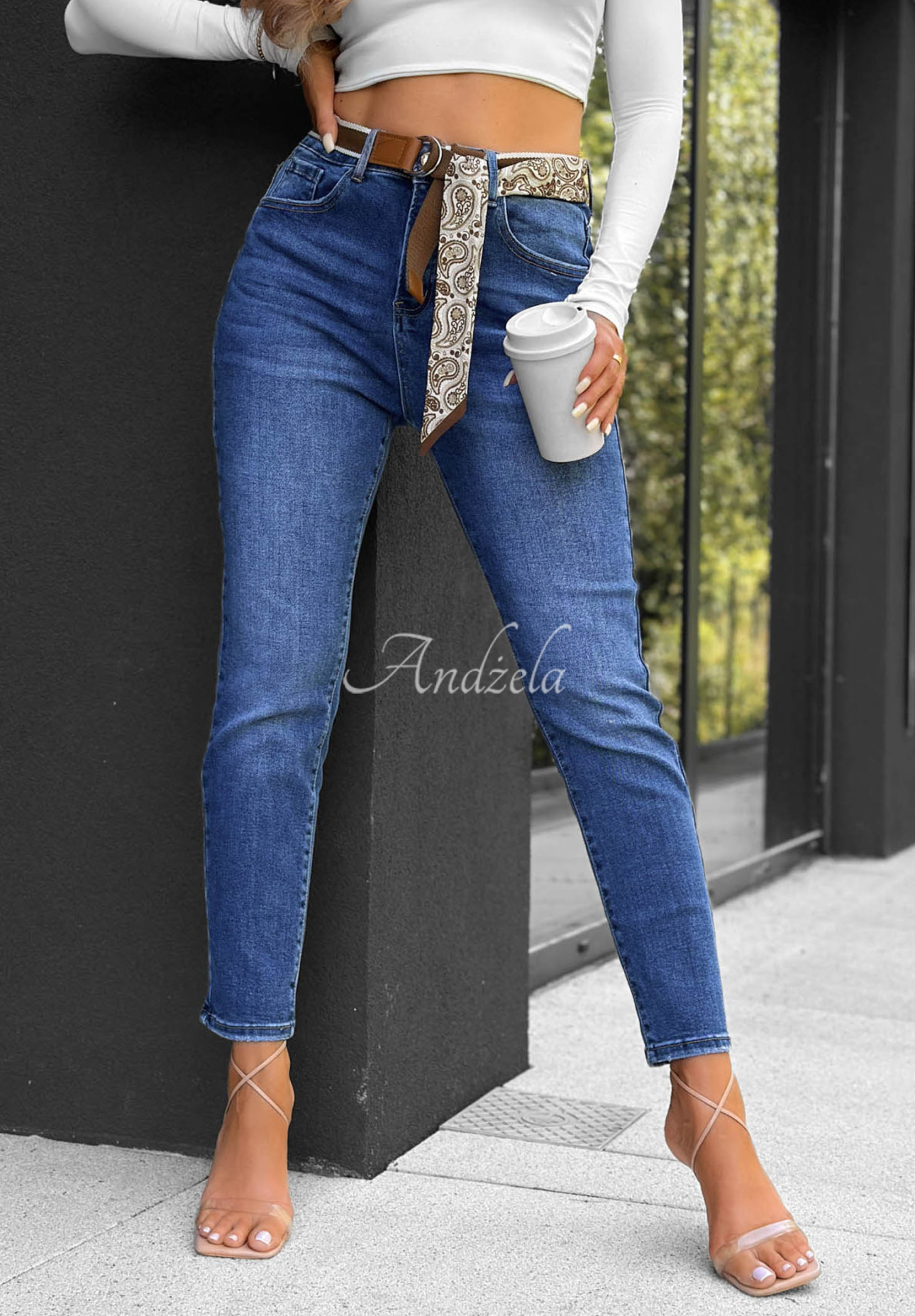 Skinny-Jeans mit Gürtel True Feeling Blau
