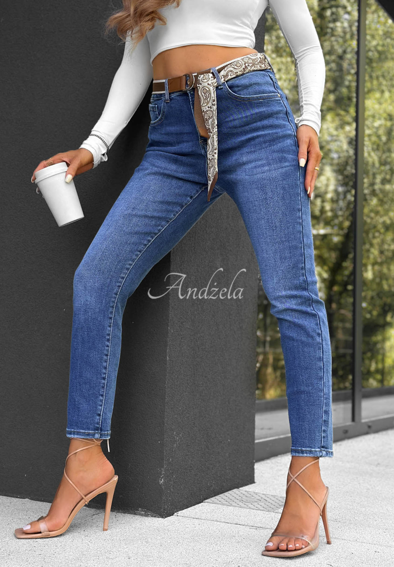 Skinny-Jeans mit Gürtel True Feeling Blau