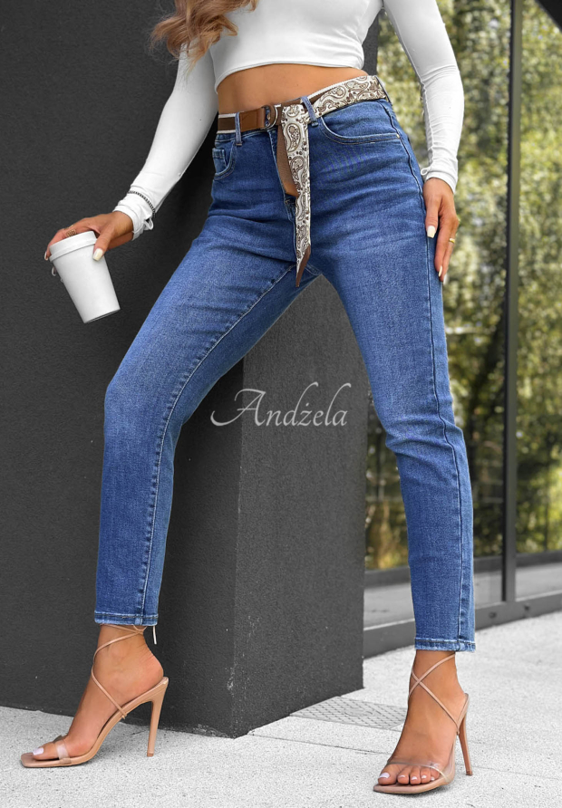 Skinny-Jeans mit G&uuml;rtel True Feeling Blau