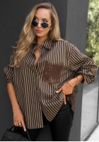 Hemd oversize w paski Stripe Charm Beige-Schokoladenbraun
