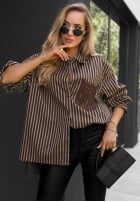 Hemd oversize w paski Stripe Charm Beige-Schokoladenbraun
