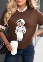 Pullover na krótki rękaw z misiem Little Teddy Schokoladenbraun