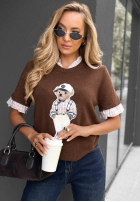 Pullover na krótki rękaw z misiem Little Teddy Schokoladenbraun