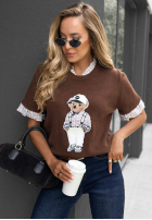 Pullover na krótki rękaw z misiem Little Teddy Schokoladenbraun