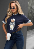 Pullover na krótki rękaw z misiem Little Teddy Schokoladenbraun