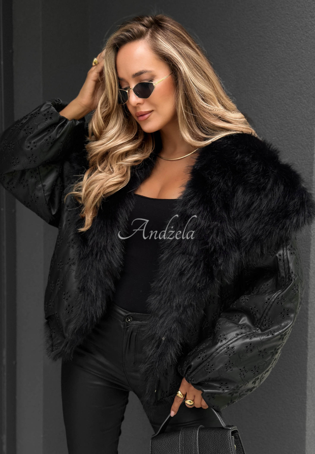 Gemusterte Jacke mit Pelz True Balance Schwarz