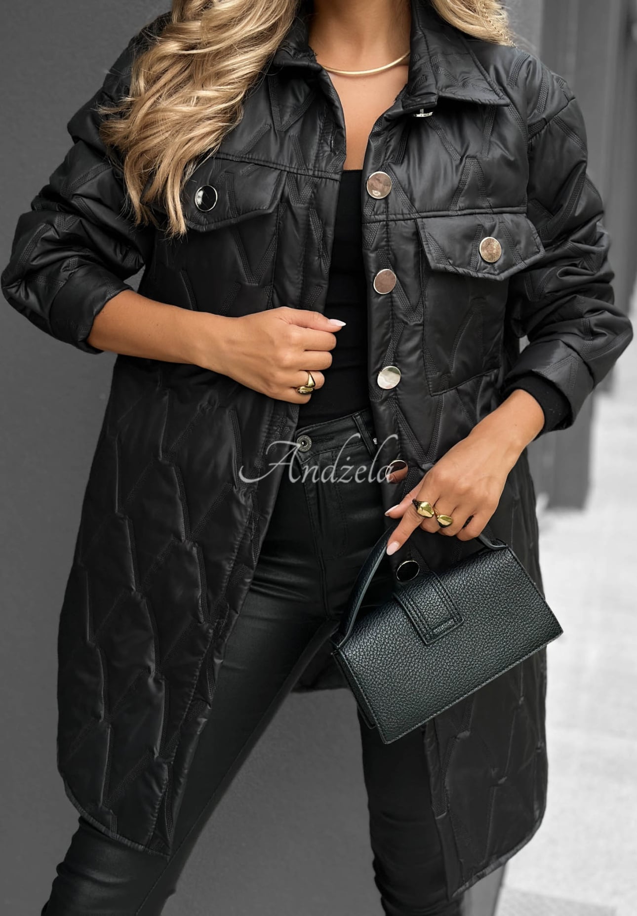 Lange Steppjacke mit Taschen Alpine Whisper Schwarz