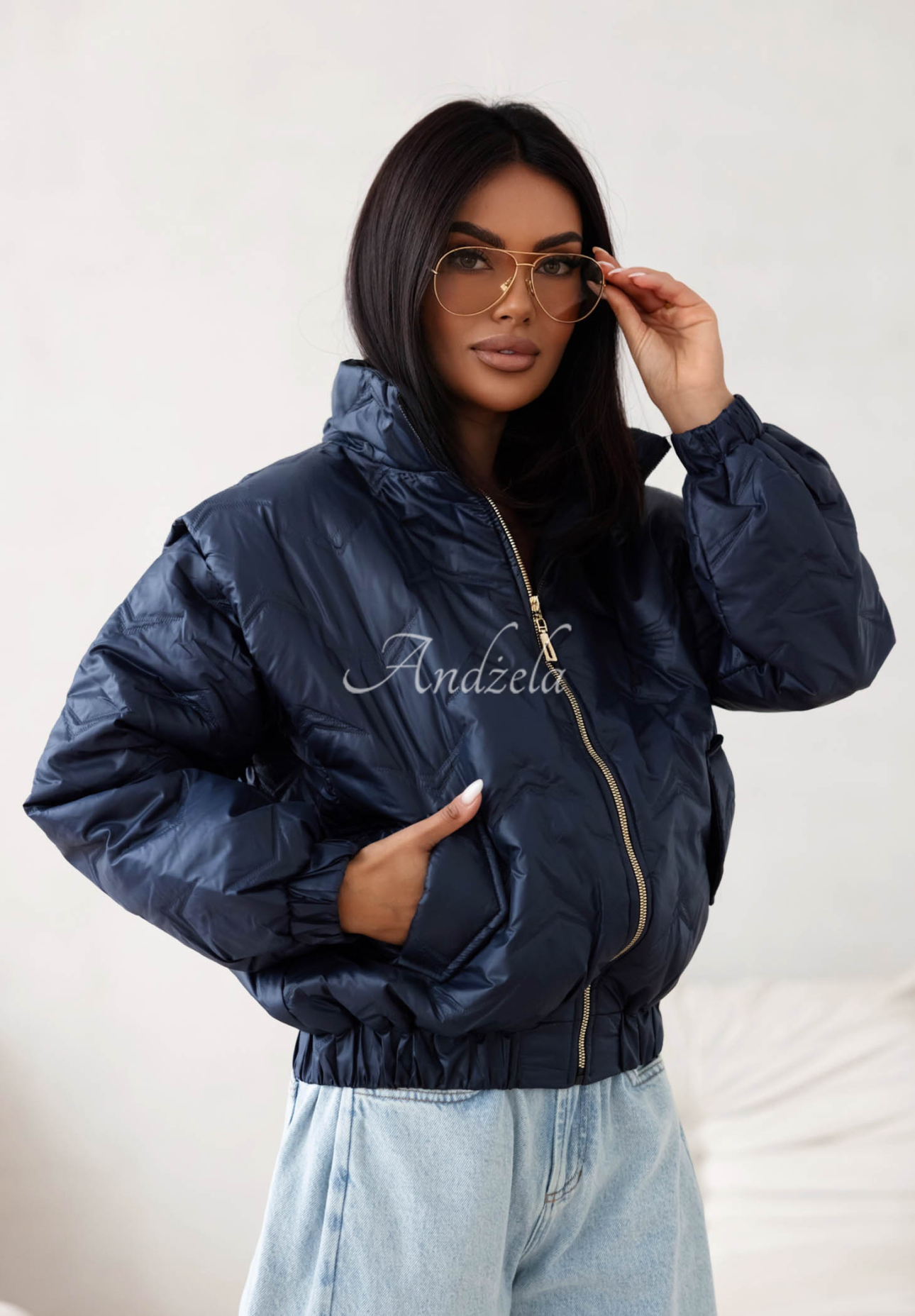Kurze, gesteppte Bomberjacke Drizzle Days Dunkelblau