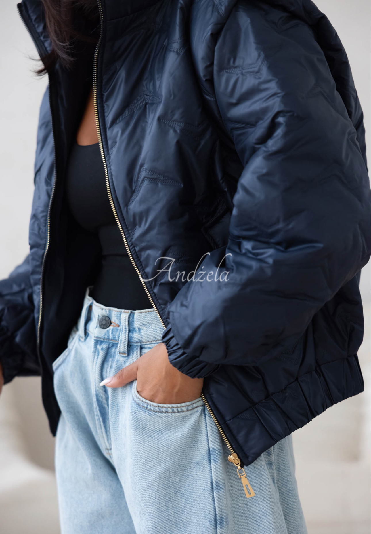Kurze, gesteppte Bomberjacke Drizzle Days Dunkelblau