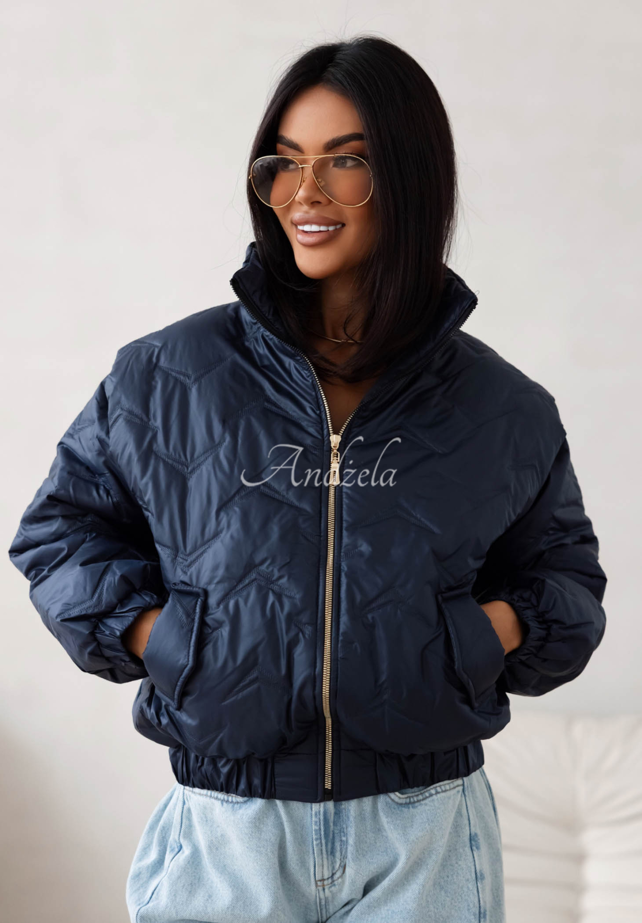Kurze, gesteppte Bomberjacke Drizzle Days Dunkelblau