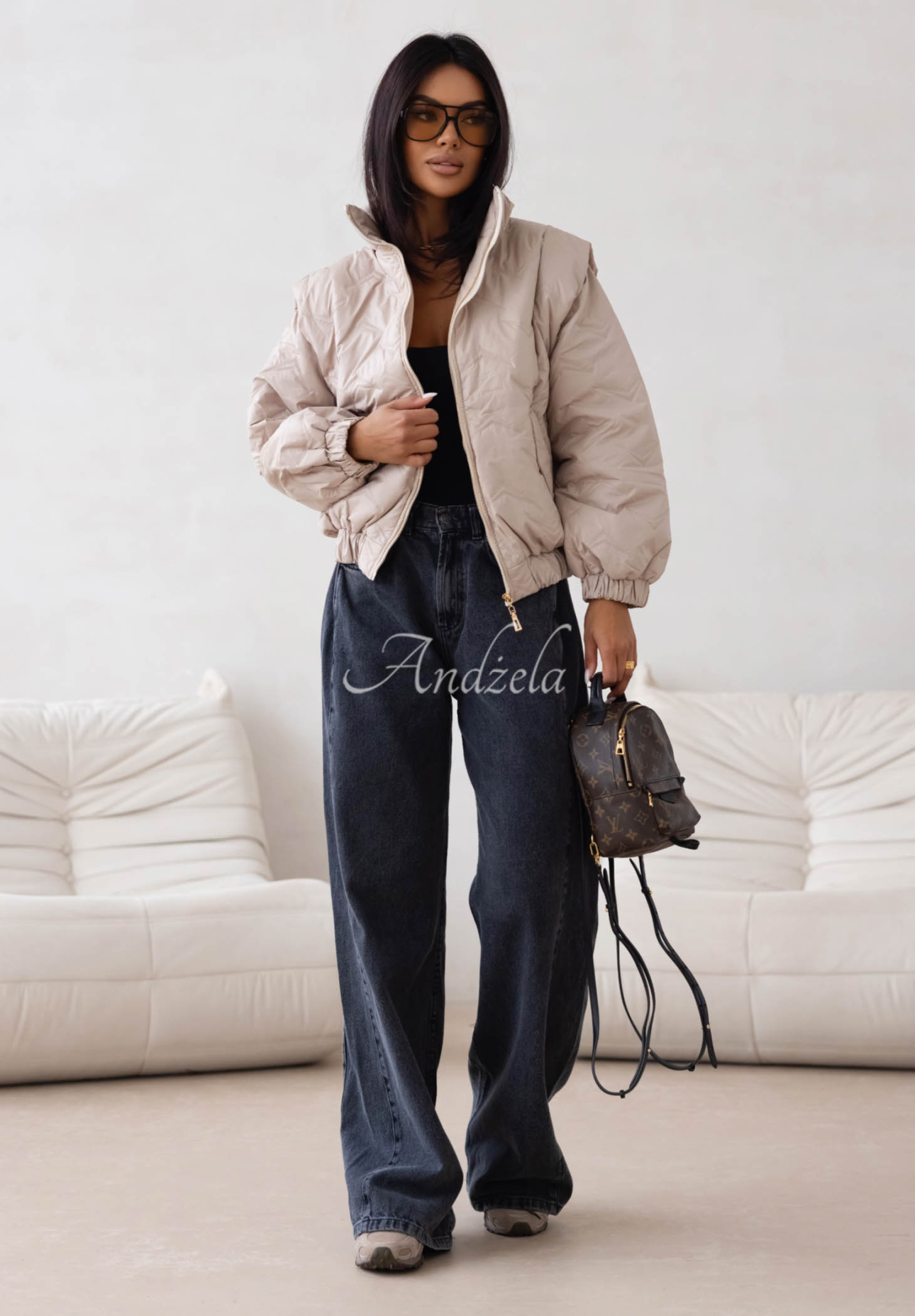 Kurze, gesteppte Bomberjacke Drizzle Days Beige