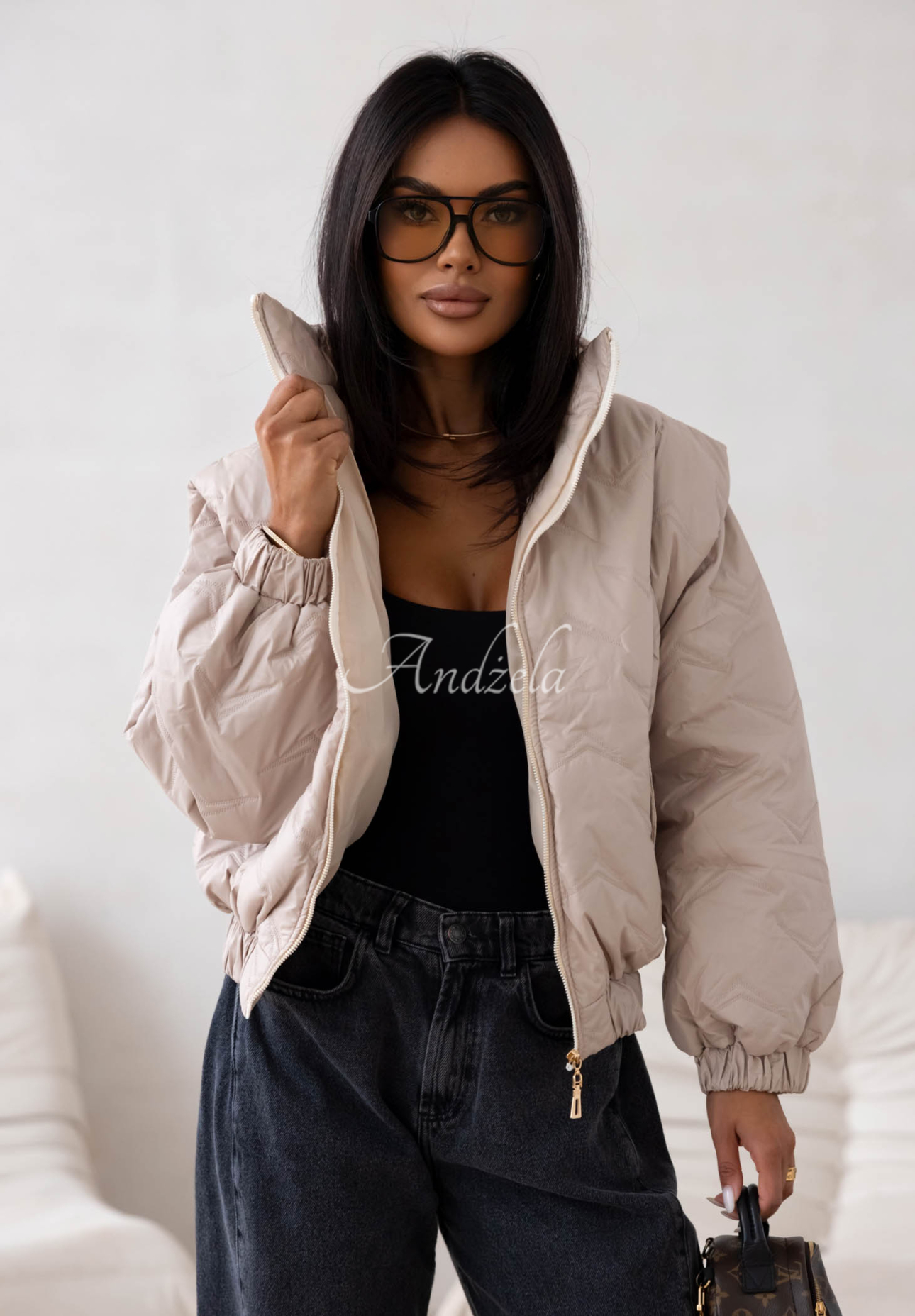 Kurze, gesteppte Bomberjacke Drizzle Days Beige