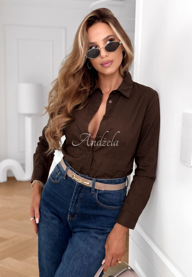 Klassisches, elegantes Baumwollhemd Pearl Cove Schokoladenbraun