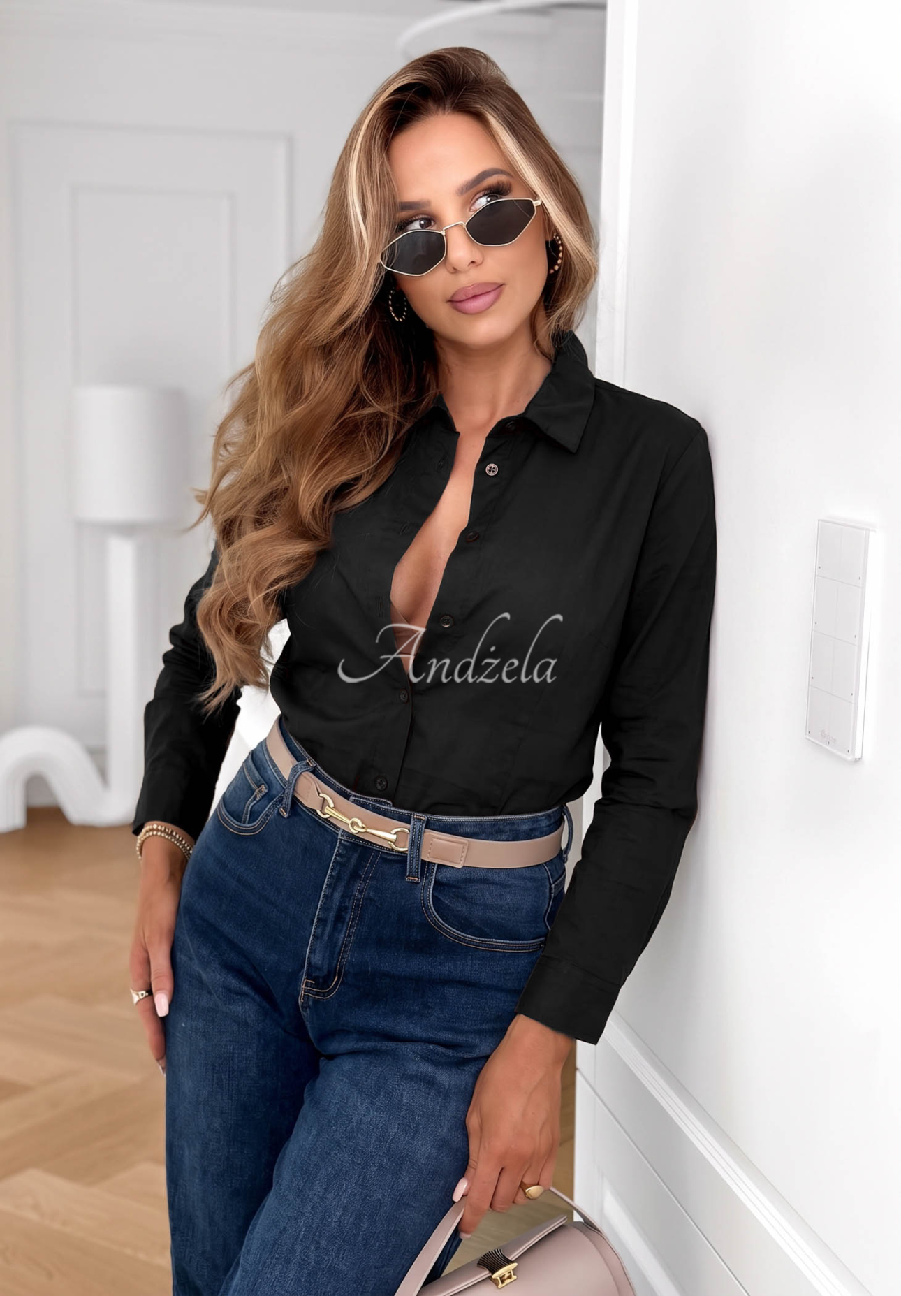 Klassisches, elegantes Baumwollhemd Pearl Cove Schwarz