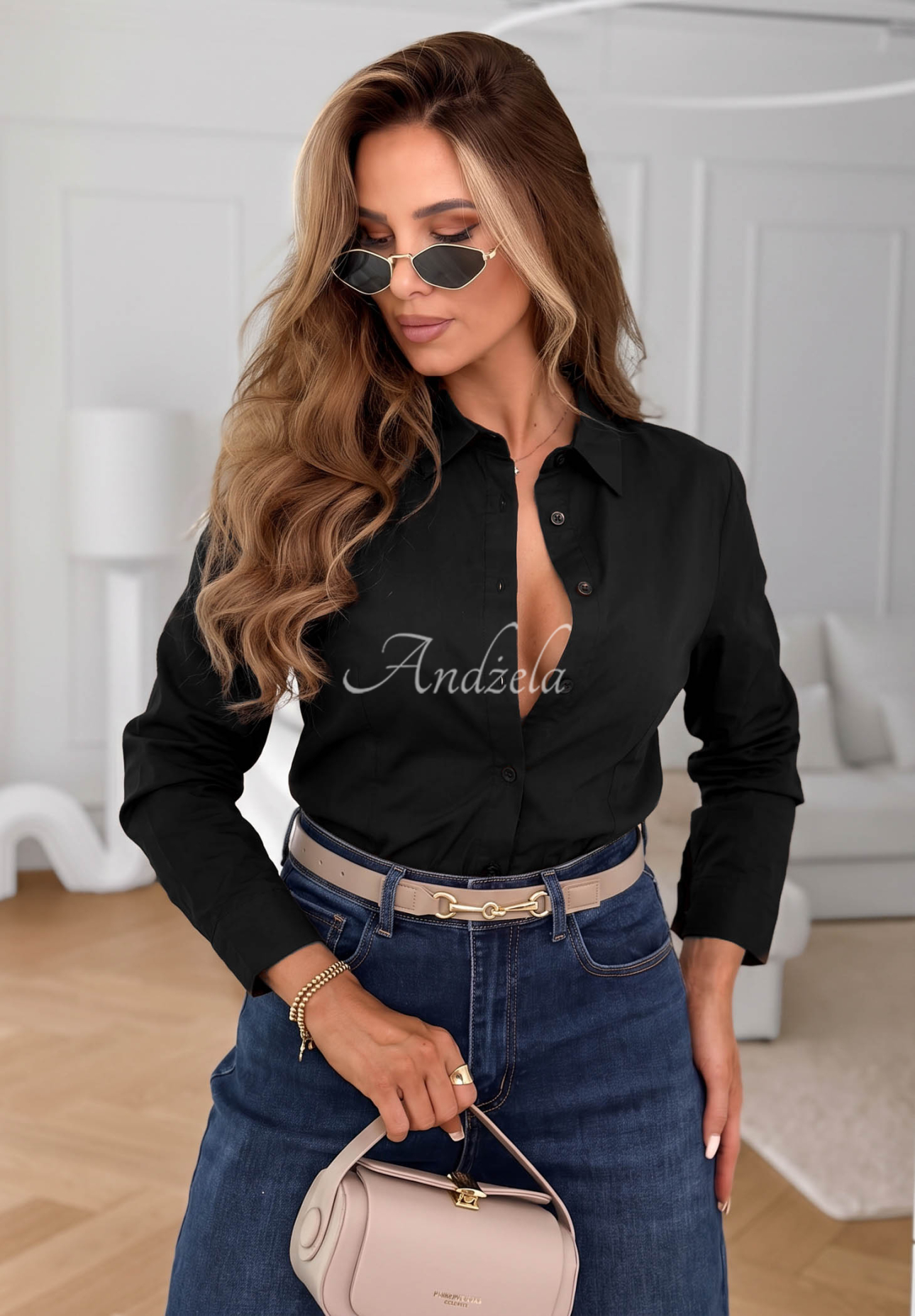 Klassisches, elegantes Baumwollhemd Pearl Cove Schwarz