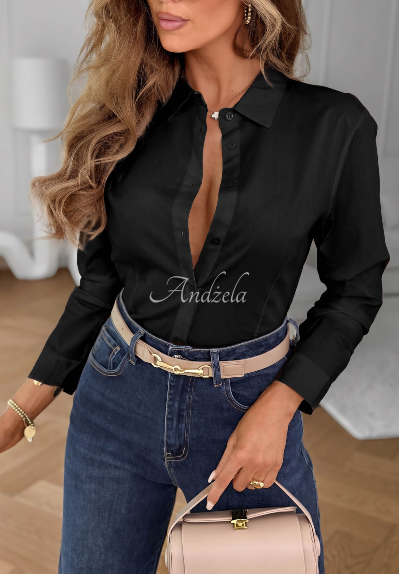 Klassisches, elegantes Baumwollhemd Pearl Cove Schwarz