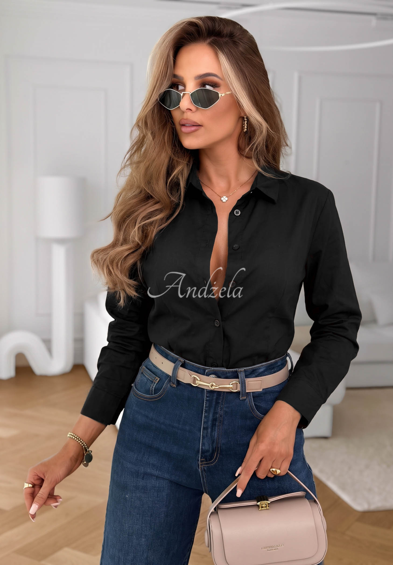 Klassisches, elegantes Baumwollhemd Pearl Cove Schwarz
