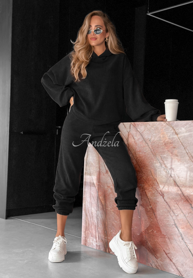 Cord-Set Sweatshirt mit Kapuze und Hose aus Baumwolle Quiet Confidence Schwarz