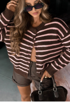 Krótki Cardigan w paski z zapięciem Stripe Season Schokoladenbraun