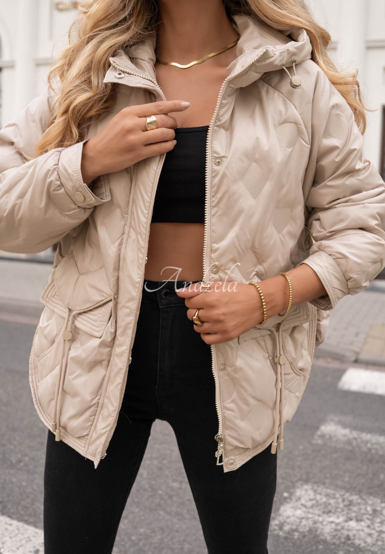 Gesteppte Jacke mit Kapuze Autumn Escape Beige