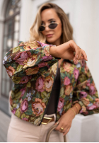 Krótka żakardowa Jacke bomberka w kwiaty Autumn Select Schokoladenbraun