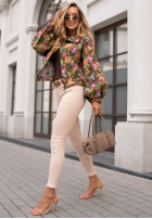 Krótka żakardowa Jacke bomberka w kwiaty Autumn Select Schokoladenbraun
