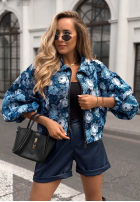 Krótka żakardowa Jacke bomberka w kwiaty Falling Flora Blau
