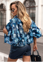 Krótka żakardowa Jacke bomberka w kwiaty Falling Flora Blau