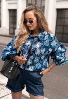Krótka żakardowa Jacke bomberka w kwiaty Falling Flora Blau