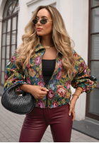 Krótka żakardowa Jacke bomberka w kwiaty Autumn Select Schokoladenbraun