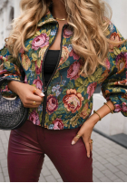 Krótka żakardowa Jacke bomberka w kwiaty Autumn Select Schokoladenbraun