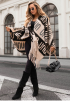 Tuch ponczo oversize Mit Muster No Reply Beige-Schwarz