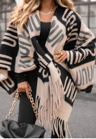 Tuch ponczo oversize Mit Muster No Reply Beige-Schwarz