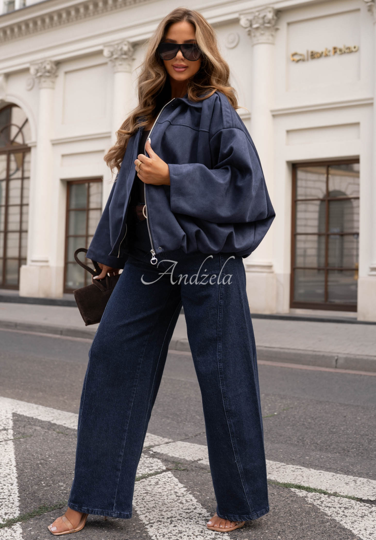 Wildleder-Bomberjacke oversize Early Season Dunkelblau