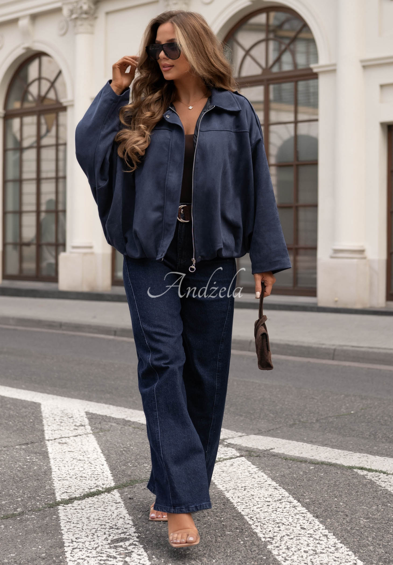Wildleder-Bomberjacke oversize Early Season Dunkelblau