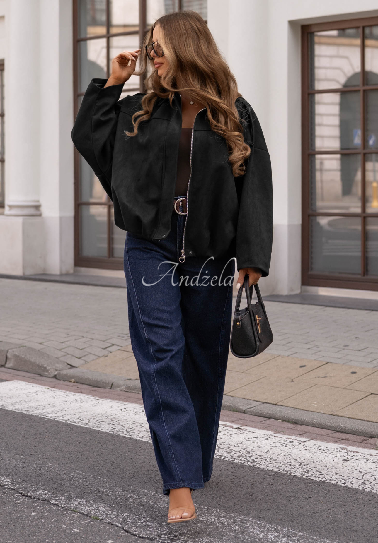 Wildleder-Bomberjacke oversize Early Season Schwarz