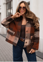 Krótki Mantel w kratę z futerkiem Autumn Mood czekoladowo-Grau