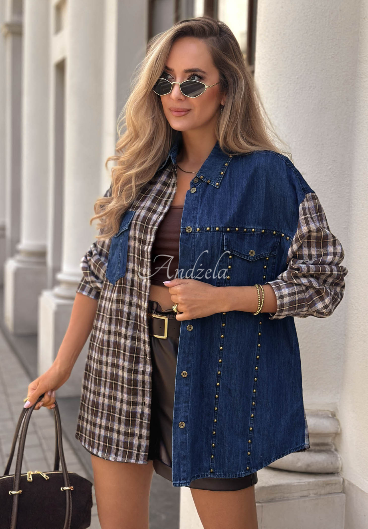 Kariertes Jeanshemd Rainy Charm blau-schokoladenbraun