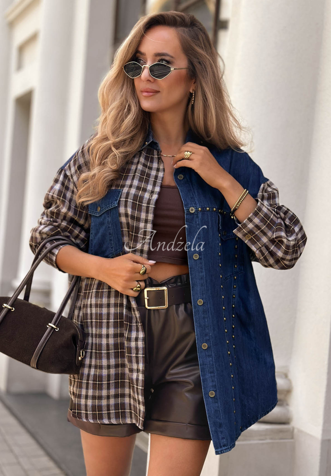 Kariertes Jeanshemd Rainy Charm blau-schokoladenbraun