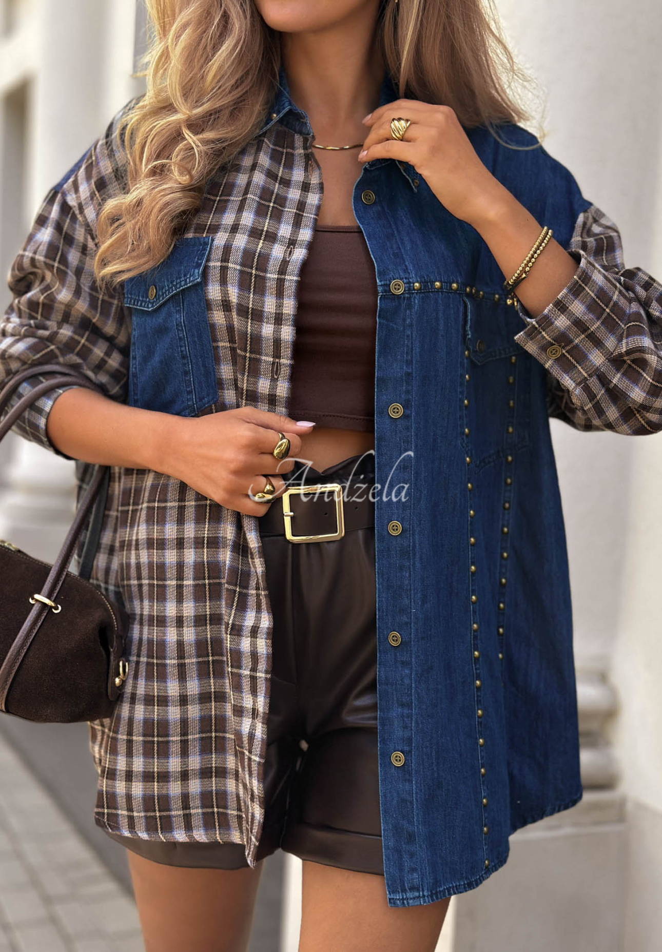 Kariertes Jeanshemd Rainy Charm blau-schokoladenbraun