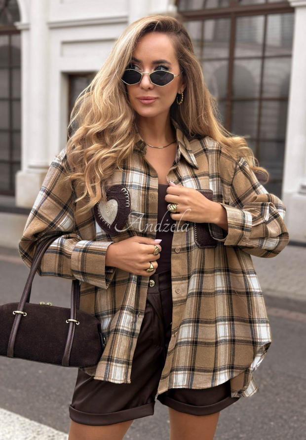 Kariertes Hemd mit dekorativer Applikation Just Perfect Camel