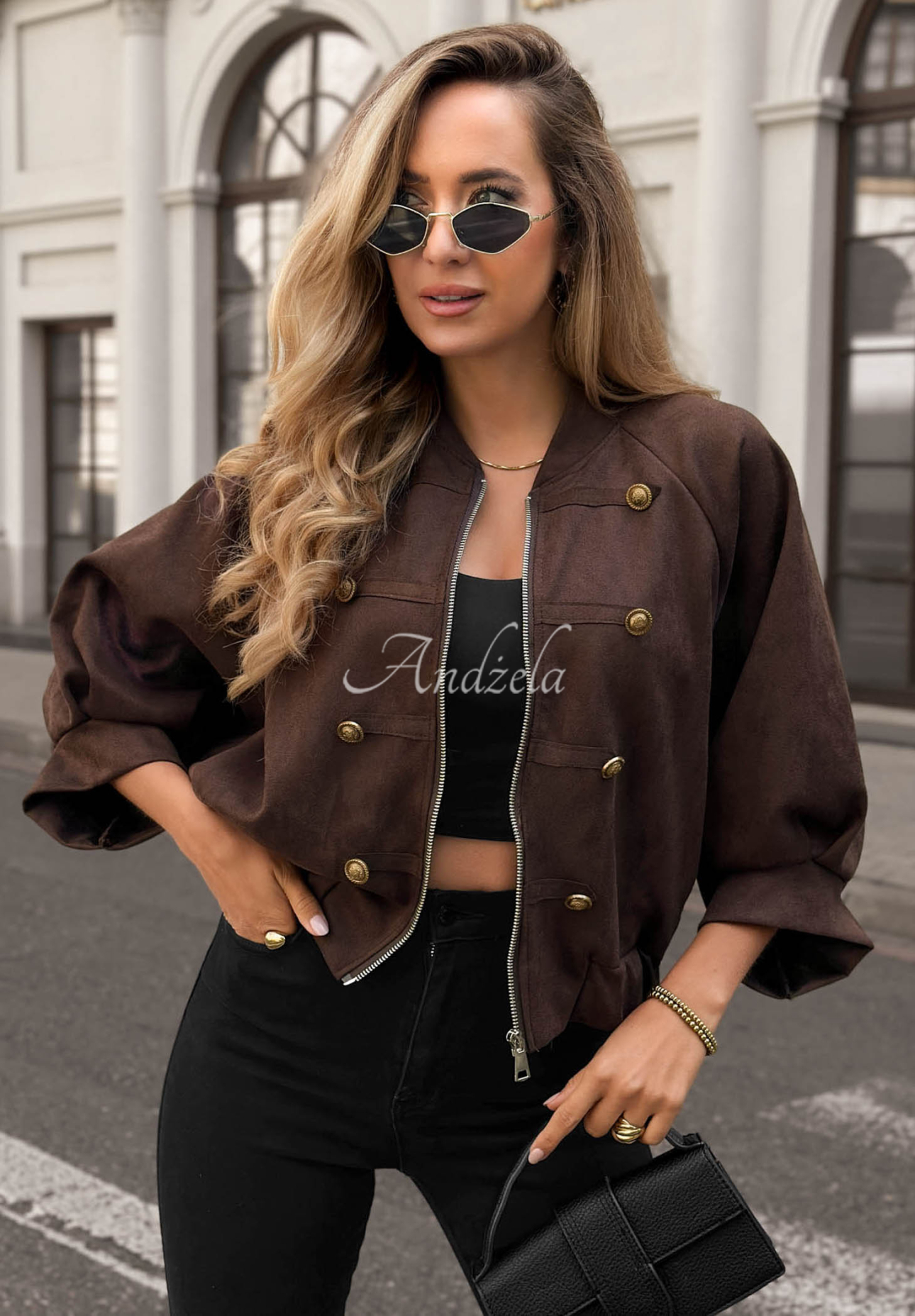 Wildlederjacke im Napoleon-Stil Elegant Force Schokoladenbraun
