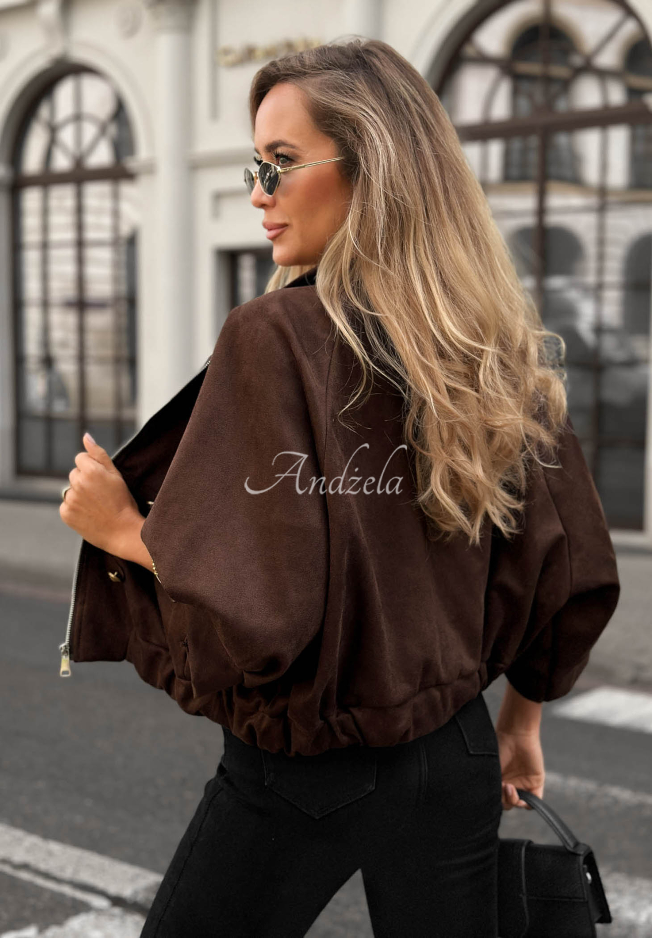 Wildlederjacke im Napoleon-Stil Elegant Force Schokoladenbraun