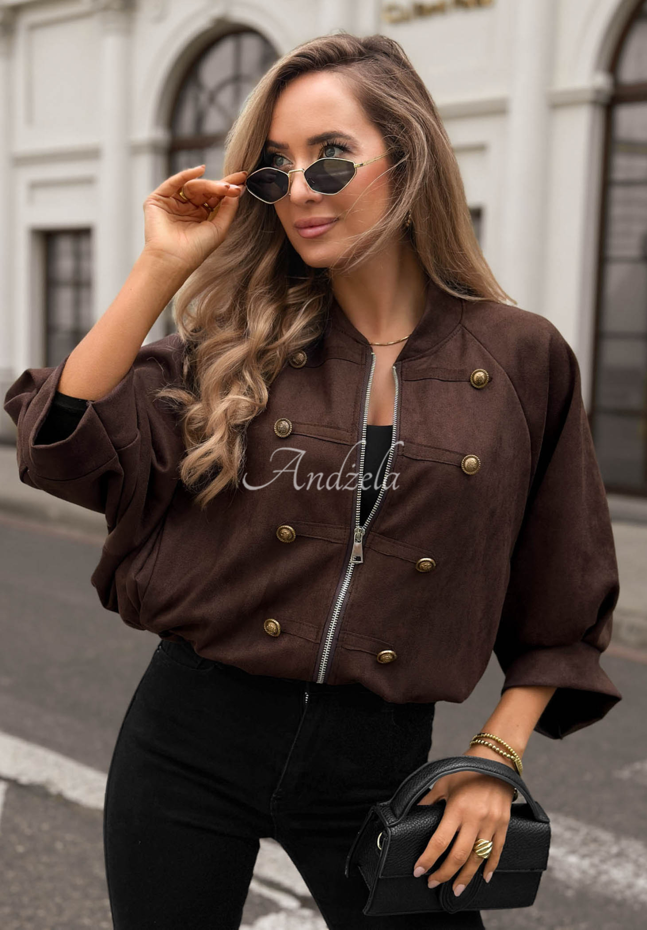 Wildlederjacke im Napoleon-Stil Elegant Force Schokoladenbraun