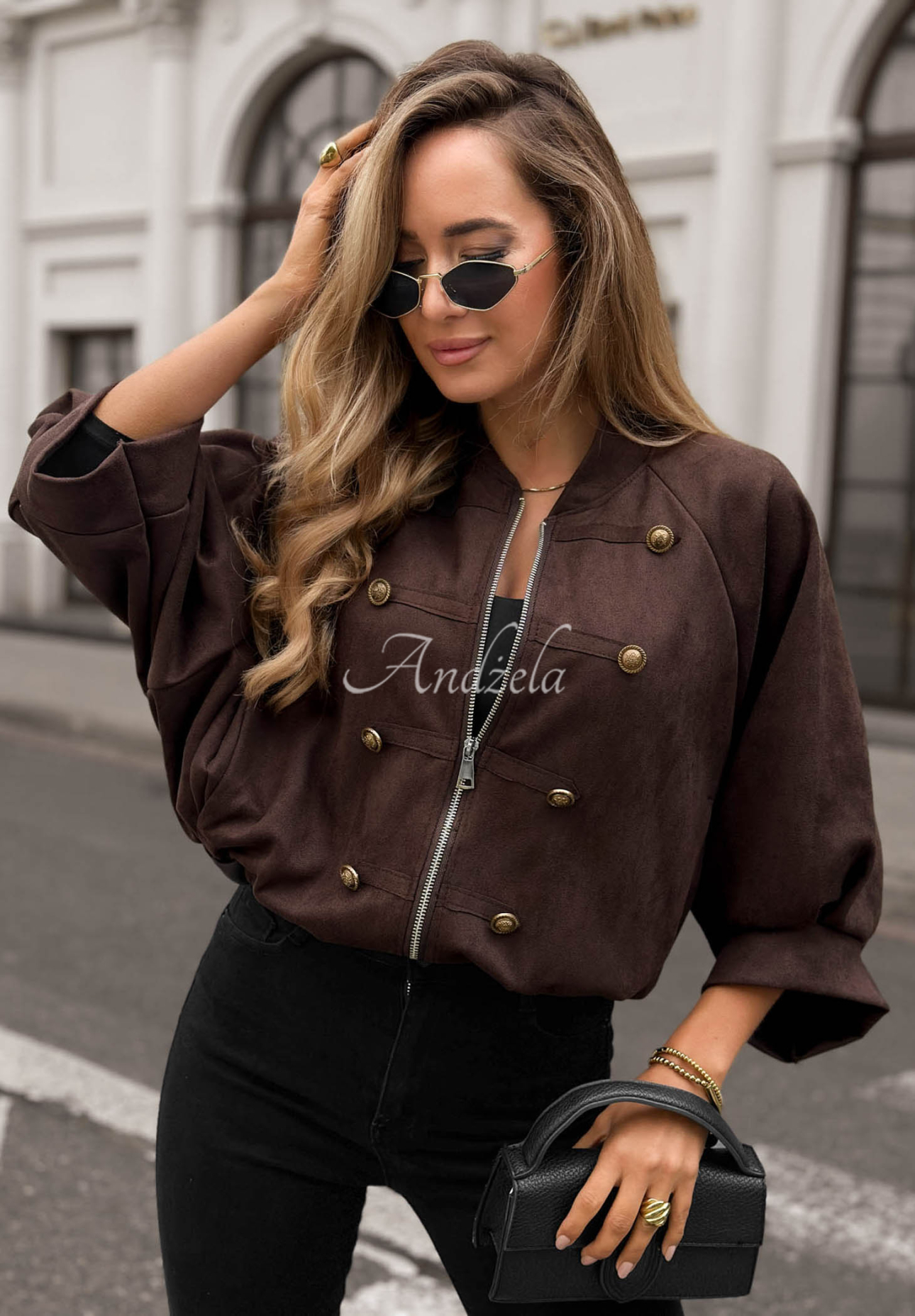 Wildlederjacke im Napoleon-Stil Elegant Force Schokoladenbraun